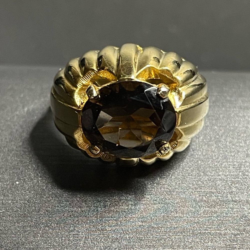 Napier Smokey Quartz High Dome Gold Tone Adjustable Ring Sz 7 1955-65 Trademark